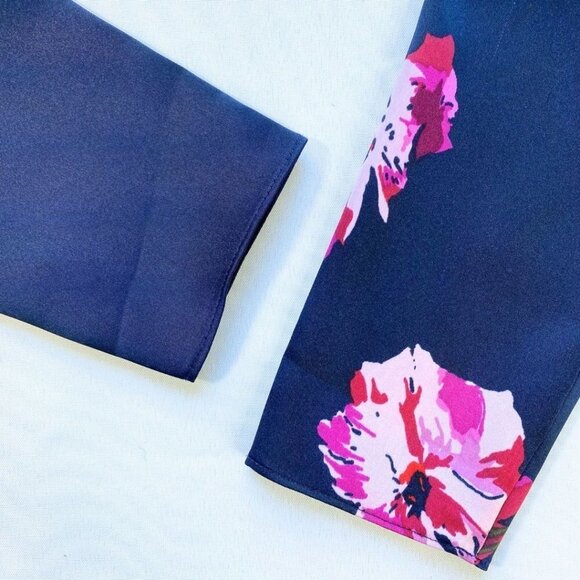 JOIE MILTONA NAVY SATIN PINK FLORAL SHORT SLEEVE WRAP DRESS - XS - Picture 11 of 12